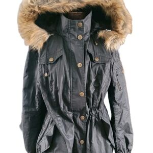 Women's Black Hooded Parka with Faux Fur Trim BE BOUNDLESS